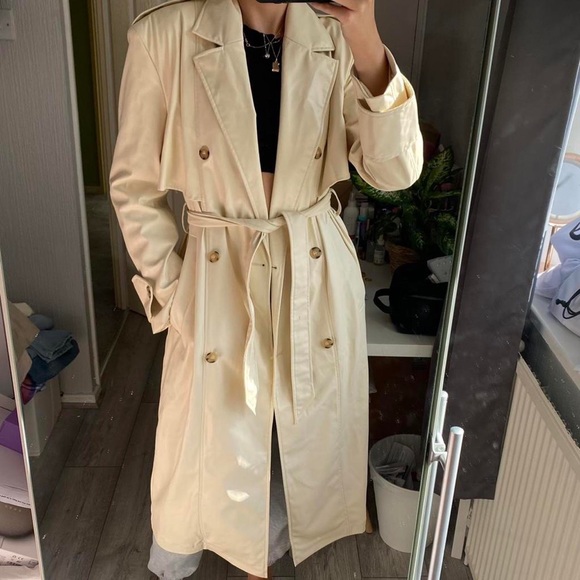 zara cream faux leather trench coat size M-L new with tag - Picture 4 of 4